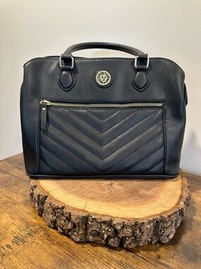 Anne Klein Black Quilted Satchel with Front Zip